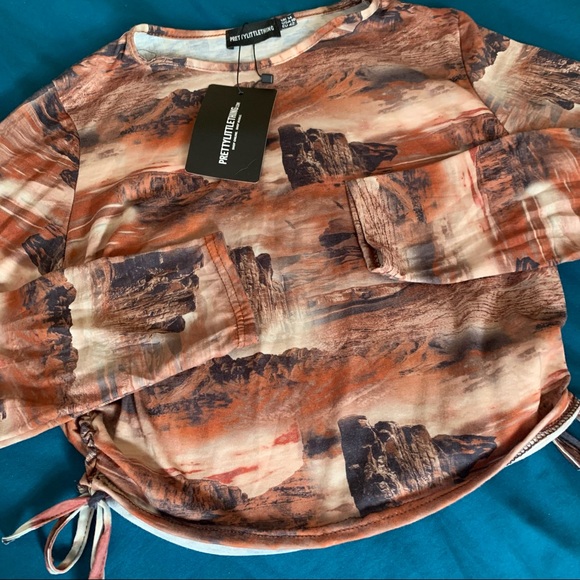 plt brown desert tie ruched top - Picture 2 of 6